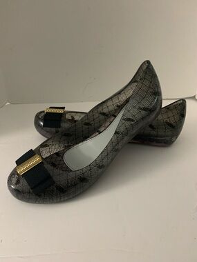 Jason Wu Melissa Patterned Ballet Flats with Black Bow and Gold Accent
